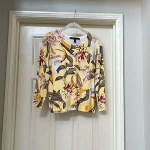 White House Black Market Havana Gardens Yellow Floral Print Cardigan Medium
